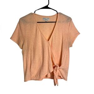 Texture and Thread Madewell Peach V Neck Wrap Tie Front Short Sleeve Top